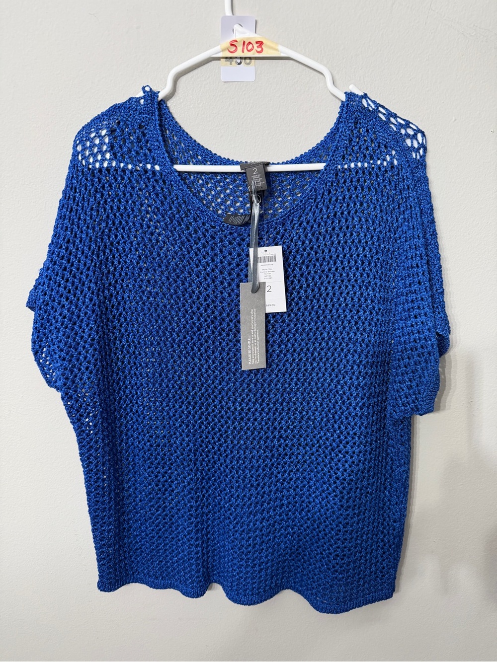 Women’s Travelers Collection Chico’s Blue Open Knit Sweater Size 2 Large NWT